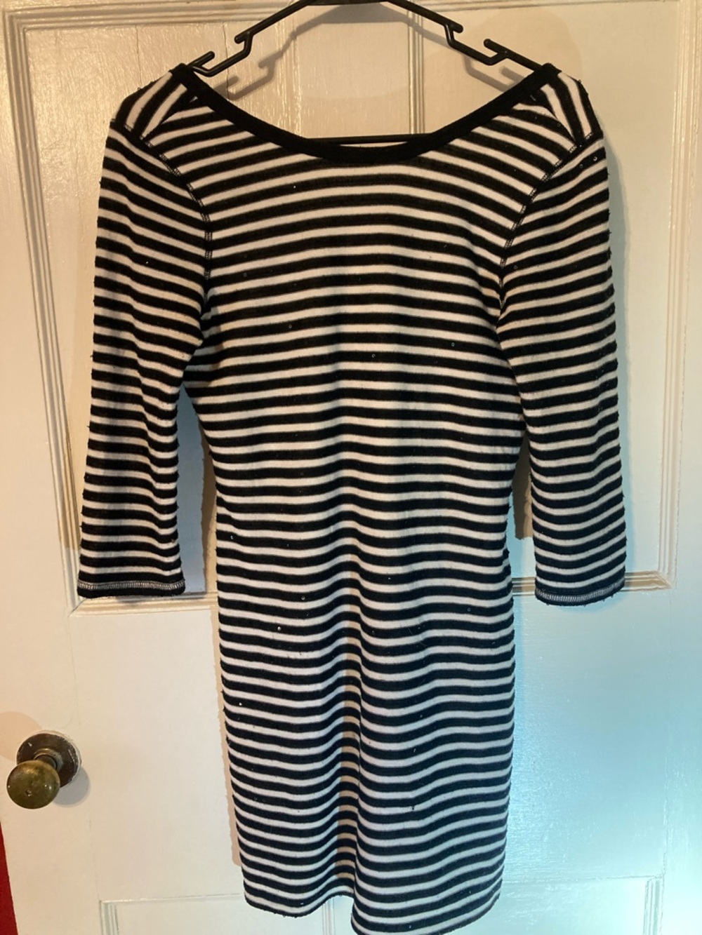 Express Black and White Sparkly Striped Boatneck Dress